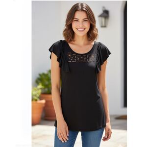 Vertigo Paris Top Black Ruffled Sleeves Pullover Blouse Womens Size S